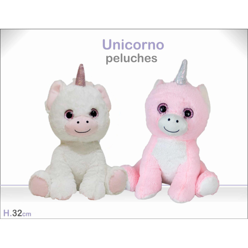 PELUCHE UNICORNO OCCHI BRILLI CM.32