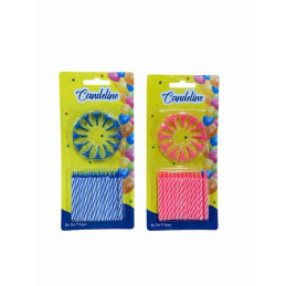 CANDELINE 24 PEZZI CON SUPPORTO ROSA/CELESTE