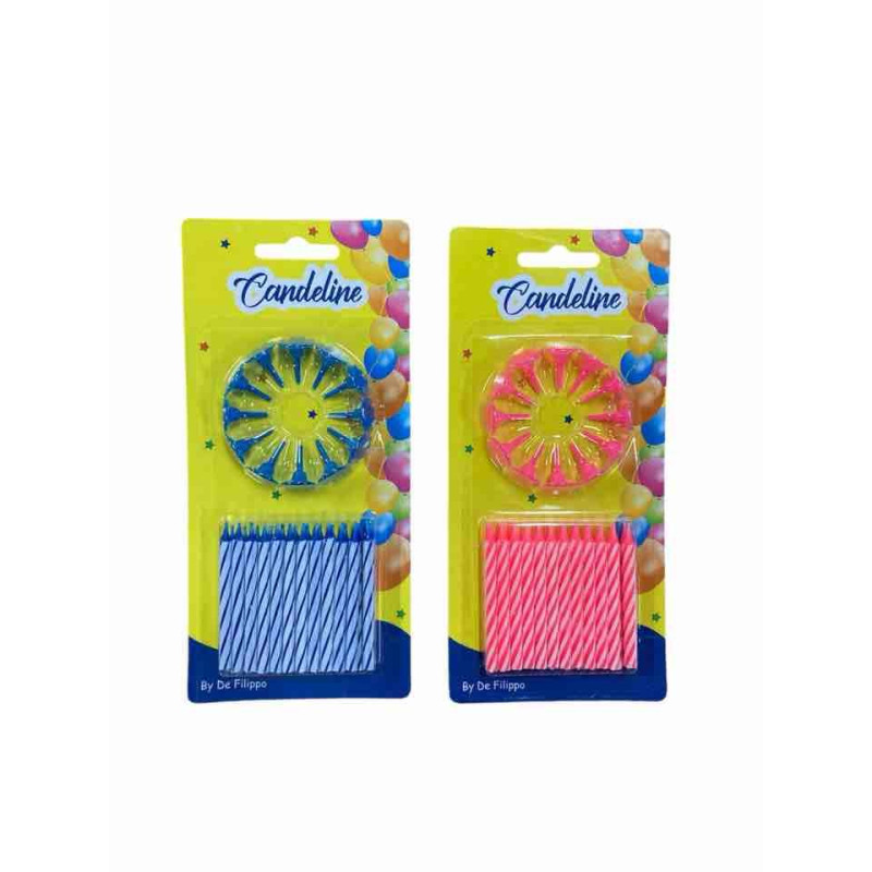 CANDELINE 24 PEZZI CON SUPPORTO ROSA/CELESTE