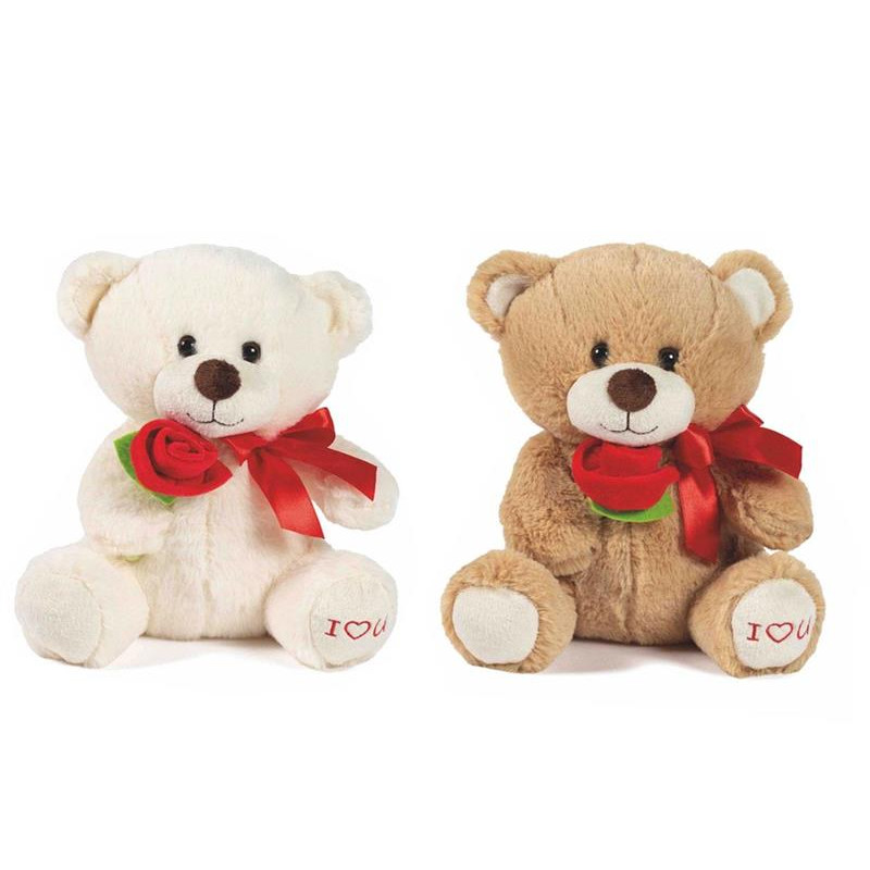 ORSO CON ROSA ROSSA E RICAMO ZAMPA H.25 CM.