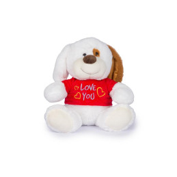 CANE SEDUTO BUFFO CON TSHIRT I LOVE YOU 30 CM.